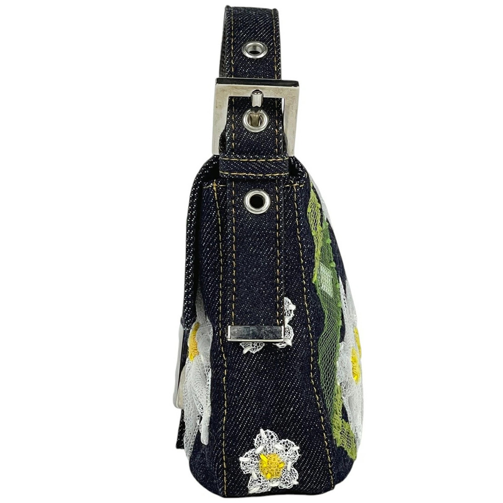 Fendi Flower Bag Shoulder Bucket Mamma Denim Navy Lace Blue